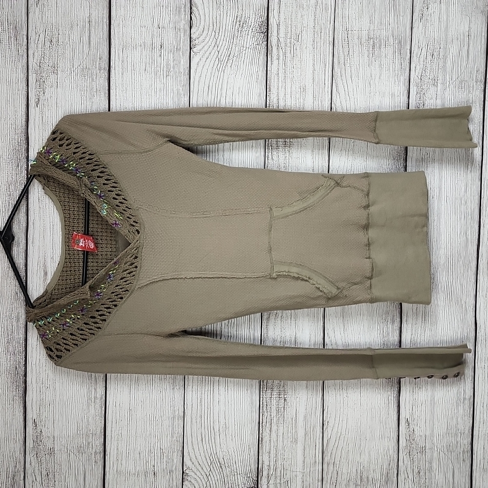 Free People Vintage Button Cuff Thermal Hoodie